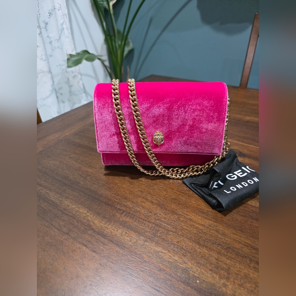 Kurt Geiger Pink Velvet Chain Clutch